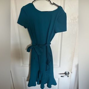 Calvin Klein Size 8 Womens Ruffle Hem Tie Waste Short Sleeve Dress Teal
